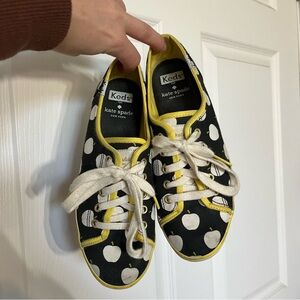 Kate Spade Keds Navy & White Apple Sneakers with Yellow Trim